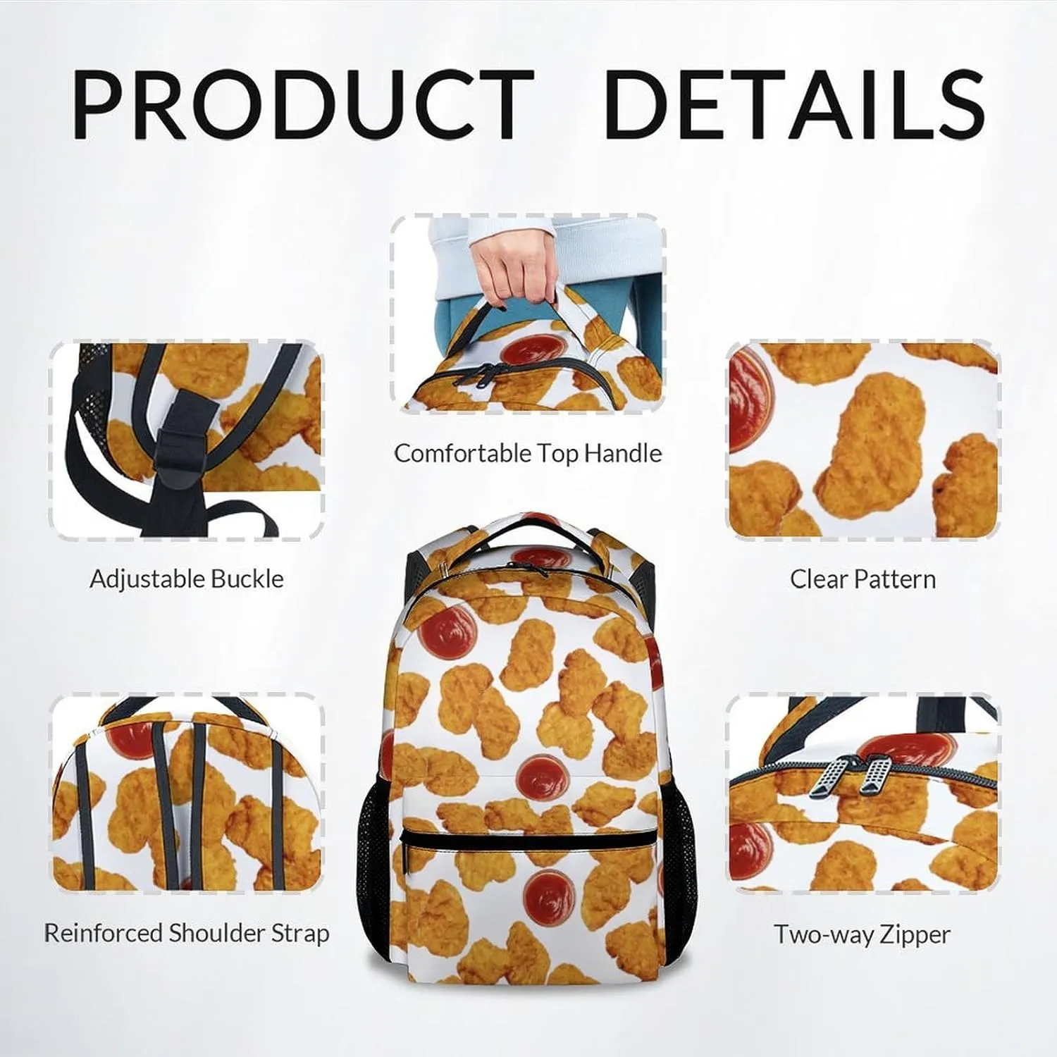 Mercuryelf School Backpack for Boys - 17 Inch Large Capacity Kid Backpack for School, Travel and Camp - Lightweight Durable Chicken Nugget Bookbag