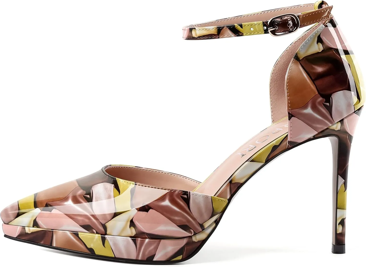 MERRORI Womens Buckle Patent Evening Sexy Solid Platform Pointed Toe Ankle Strap Stiletto High Heel Pumps Shoes 4 Inch