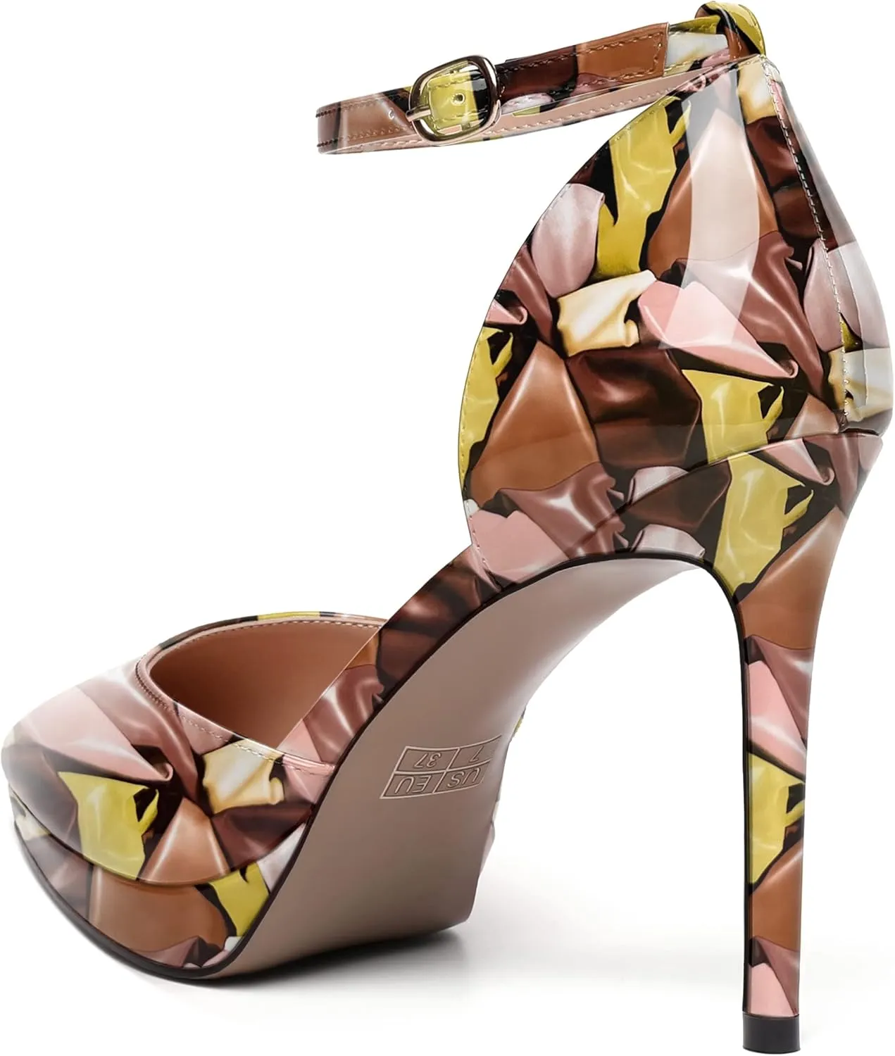 MERRORI Womens Buckle Patent Evening Sexy Solid Platform Pointed Toe Ankle Strap Stiletto High Heel Pumps Shoes 4 Inch
