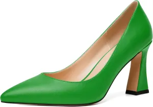 MERRORI Women's High Chunky Heels Dress Slip On Closed Toe Pointed Toe Evening Matte Heel Pumps Shoes 3.3 Inch