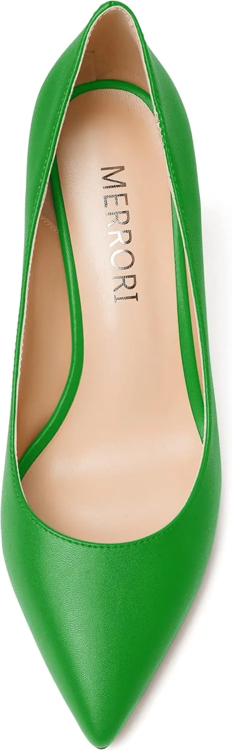MERRORI Women's High Chunky Heels Dress Slip On Closed Toe Pointed Toe Evening Matte Heel Pumps Shoes 3.3 Inch