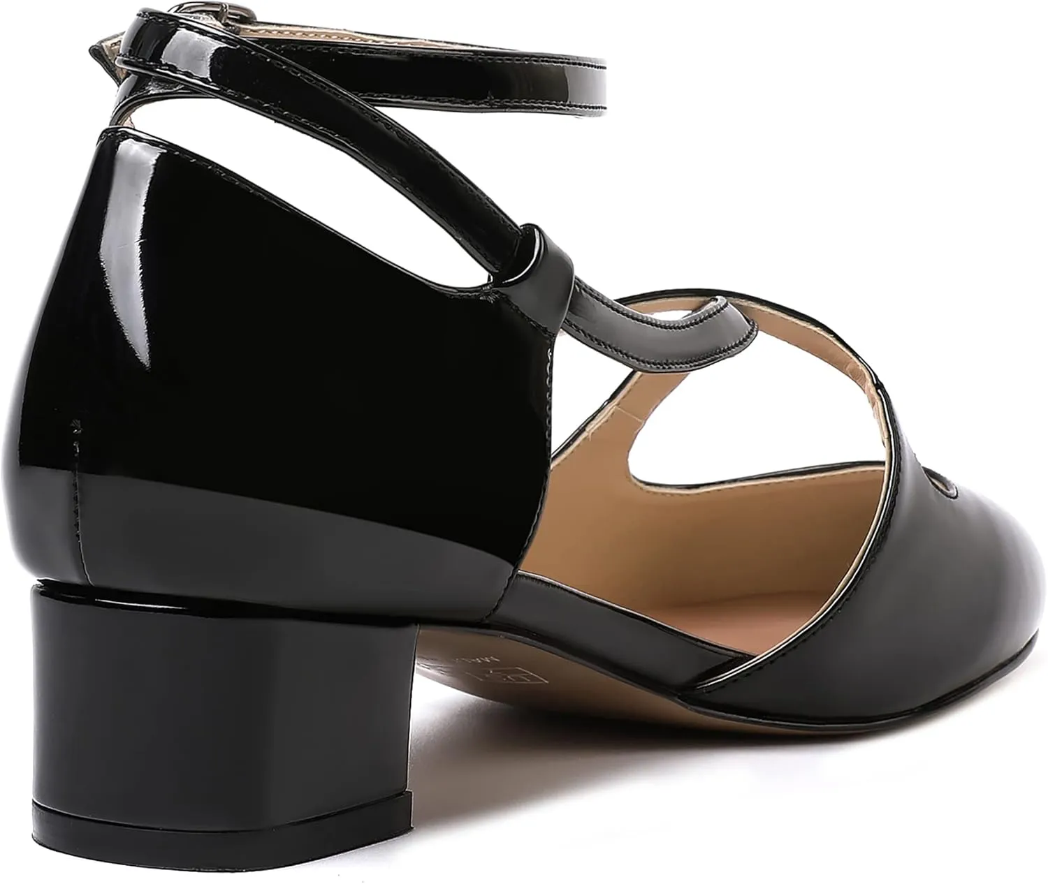 MERRORI Womens Patent Office Ankle Strap Buckle Solid Round Toe Casual Chunky Low Heel Pumps Shoes 1.5 Inch