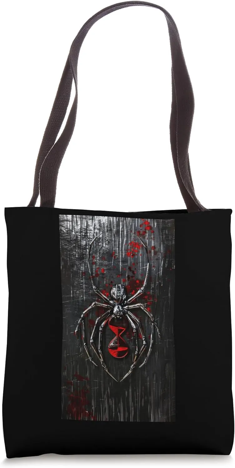 Metallic-look Black Widow Spider Hourglass Gothic Tote Bag