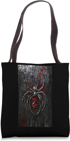Metallic-look Black Widow Spider Hourglass Gothic Tote Bag