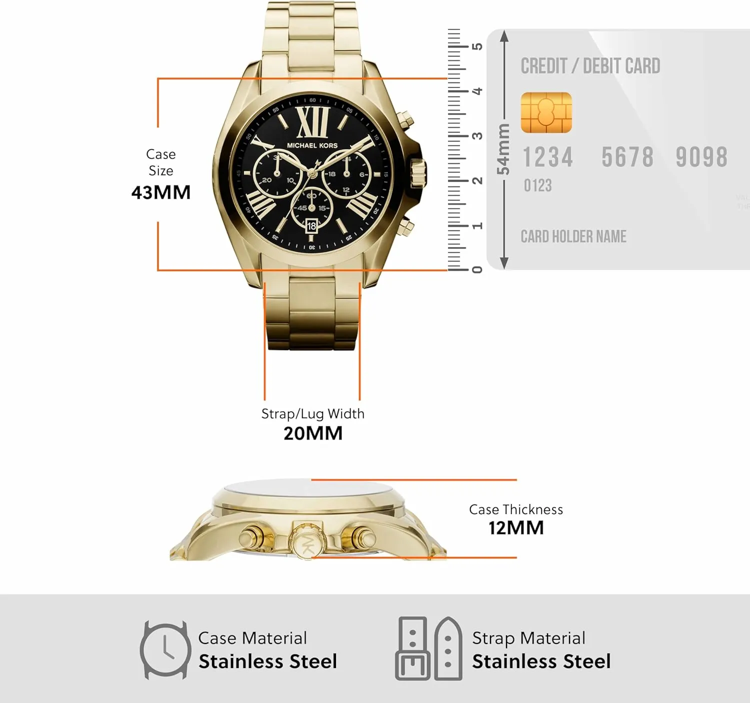 Michael Kors Bradshaw Women's Watch, Stainless Steel Chronograph Watch for Women with Steel or Leather Band