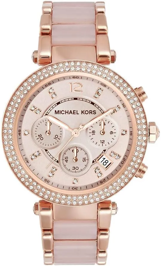 Michael Kors Parker Women's Watch, Stainless Steel and Pavé Crystal Watch for Women with Steel, Leather, or Silicone Band