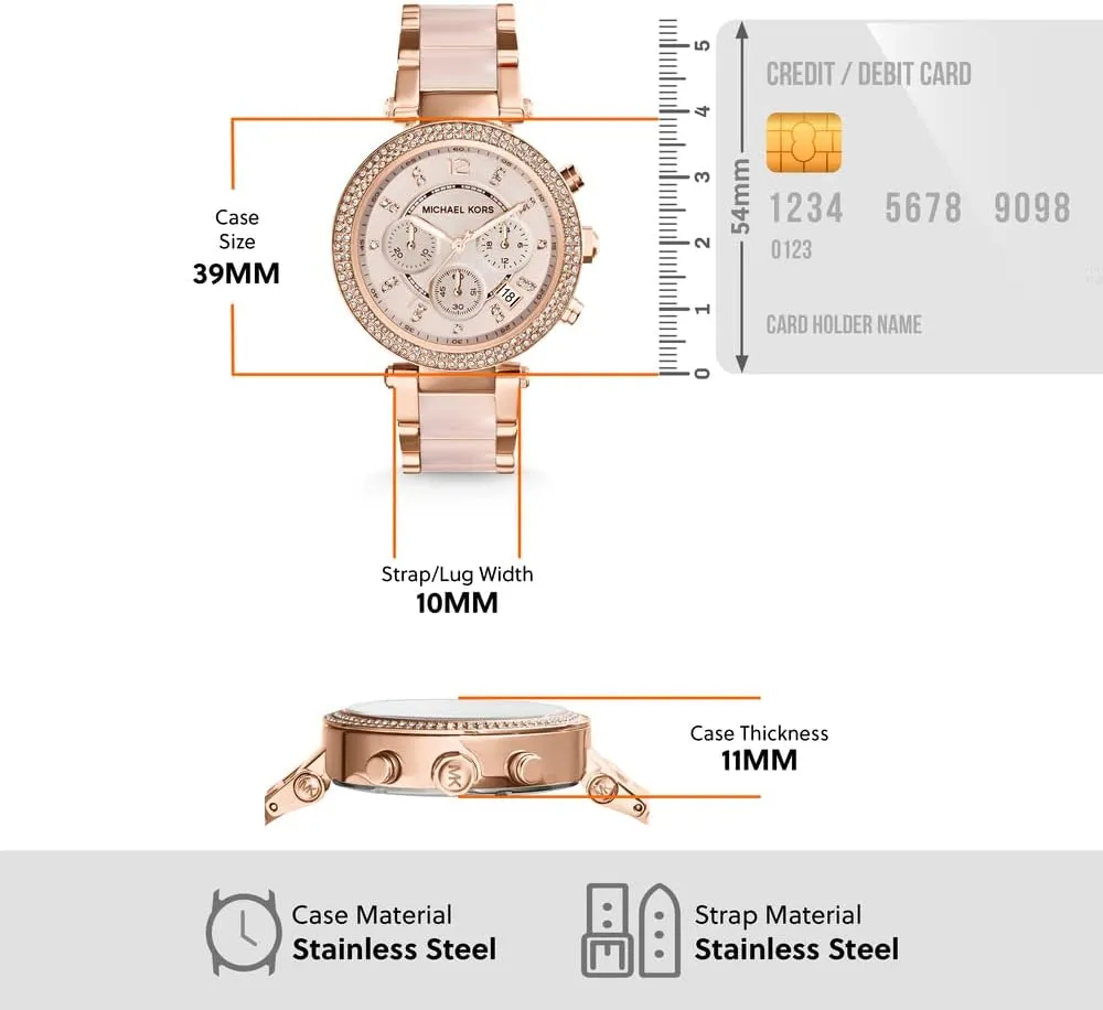 Michael Kors Parker Women's Watch, Stainless Steel and Pavé Crystal Watch for Women with Steel, Leather, or Silicone Band