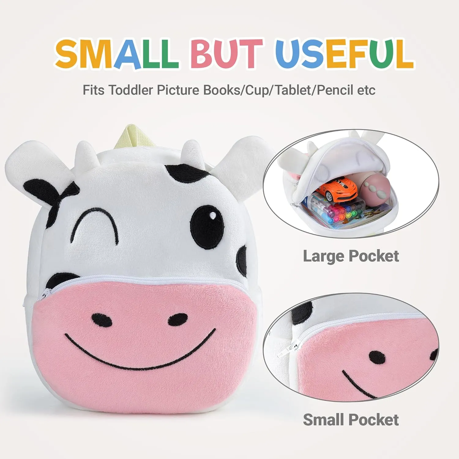 MICHLEY Toddler Backpack Plush Animal SchoolBag Cartoon Girls Travel Bag Mini Baby Daypack for Kids Kindergarten Pre School Bags, Cow