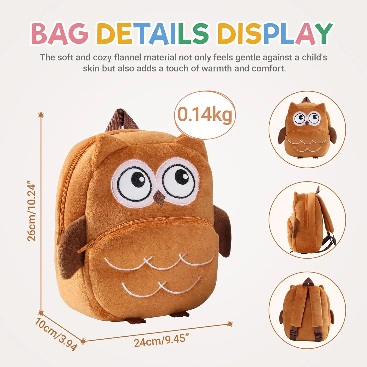 MICHLEY Toddler Backpack Plush Animal SchoolBag Cartoon Girls Travel Bag Mini Baby Daypack for Kids Kindergarten Pre School Bags, Owl
