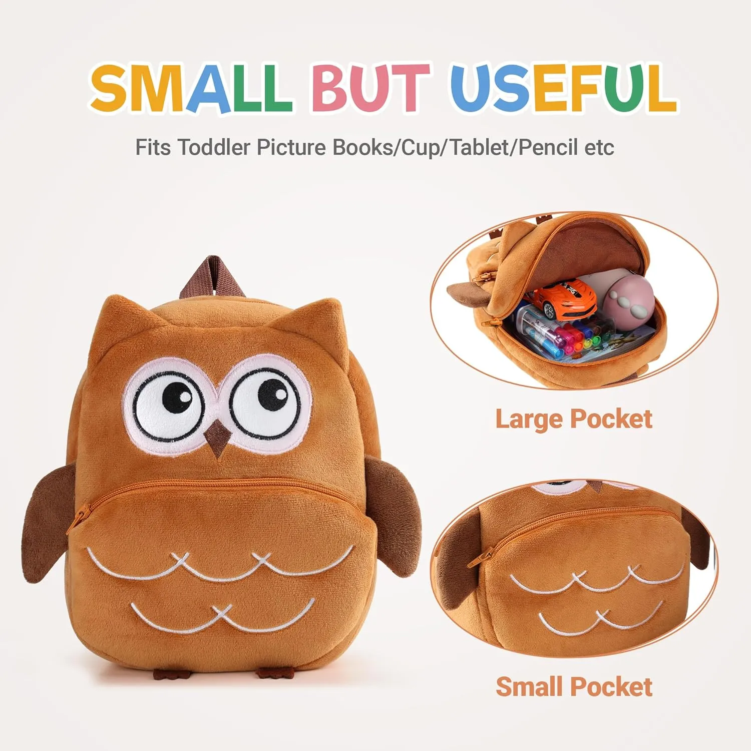 MICHLEY Toddler Backpack Plush Animal SchoolBag Cartoon Girls Travel Bag Mini Baby Daypack for Kids Kindergarten Pre School Bags, Owl