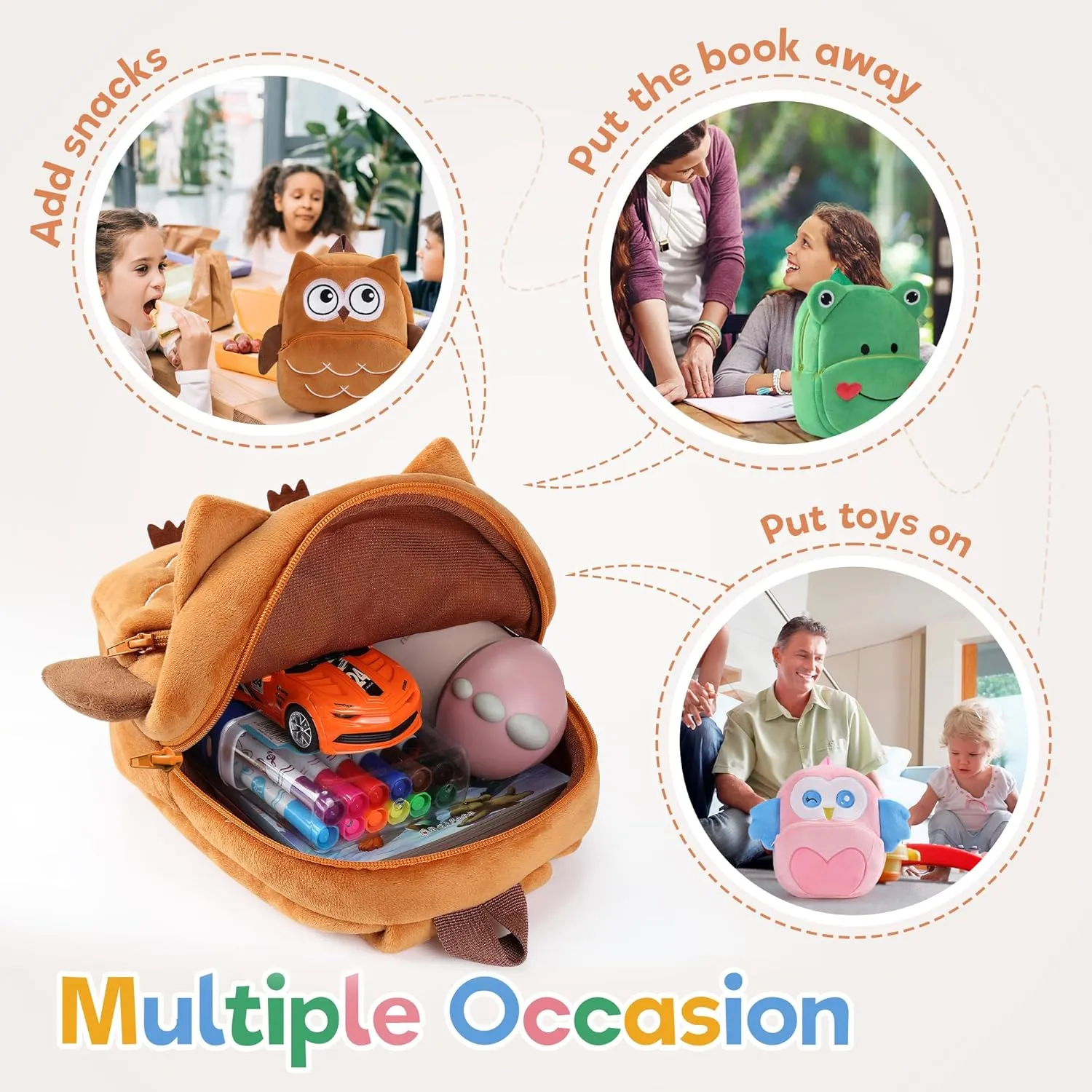 MICHLEY Toddler Backpack Plush Animal SchoolBag Cartoon Girls Travel Bag Mini Baby Daypack for Kids Kindergarten Pre School Bags, Owl