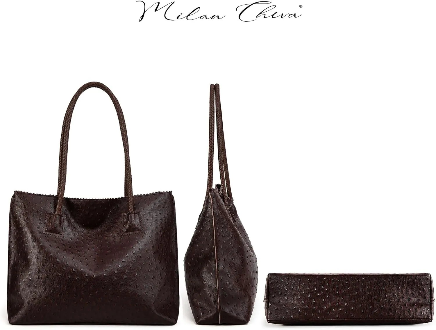 Milan Chiva Tote Bag for Women with Zipper Large Ostrich Vegan Leather Shoulder Purses and Handbags