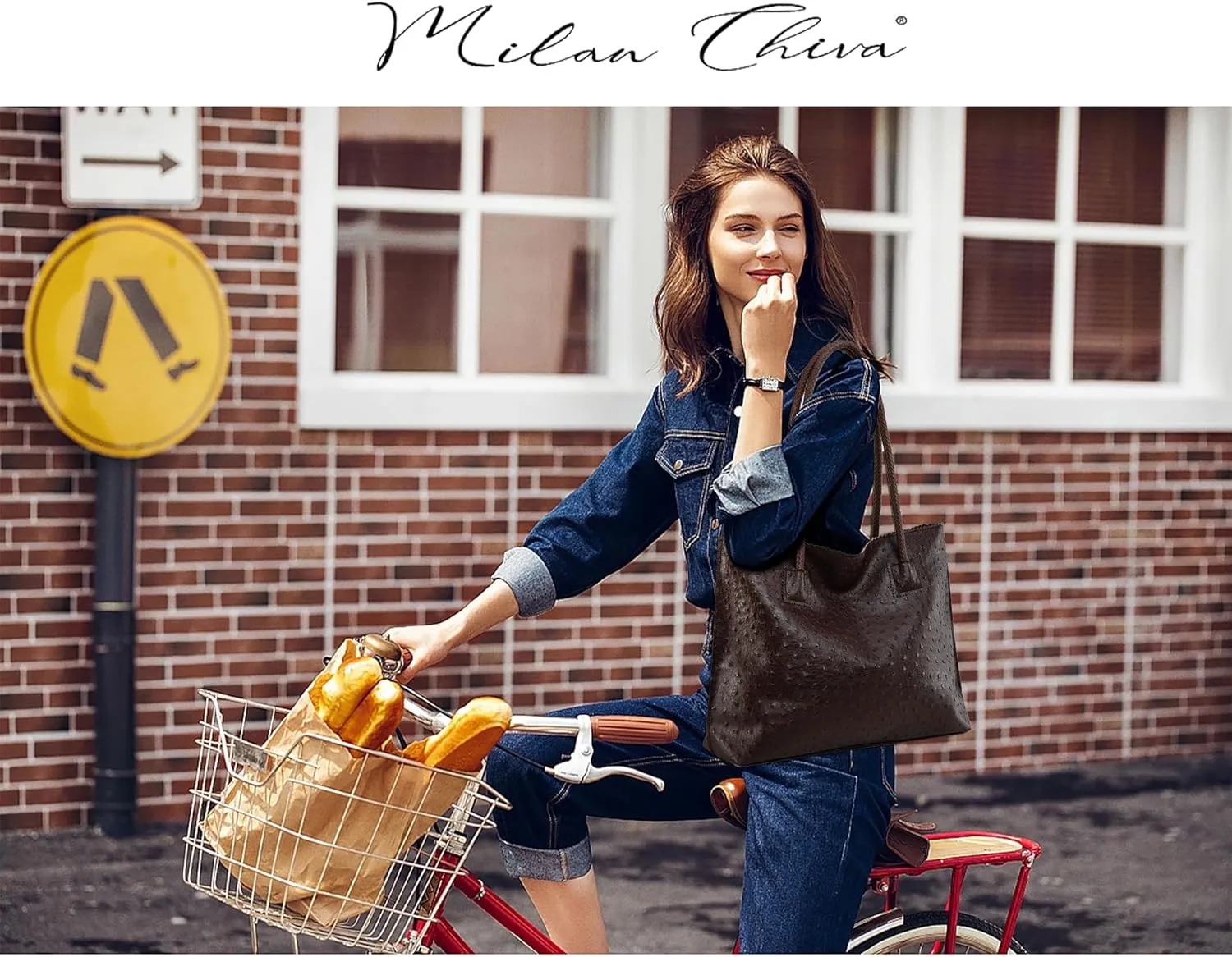 Milan Chiva Tote Bag for Women with Zipper Large Ostrich Vegan Leather Shoulder Purses and Handbags