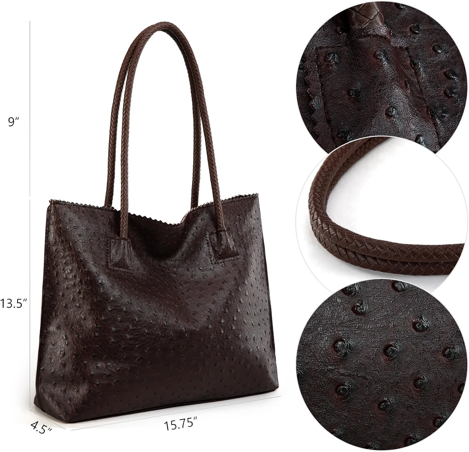 Milan Chiva Tote Bag for Women with Zipper Large Ostrich Vegan Leather Shoulder Purses and Handbags