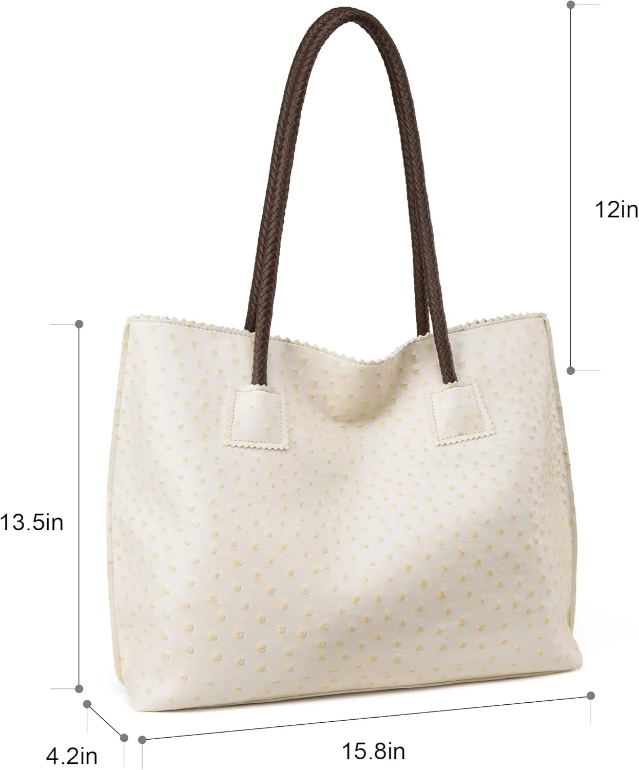 Milan Chiva Tote Bag for Women with Zipper Large Ostrich Vegan Leather Shoulder Purses and Handbags