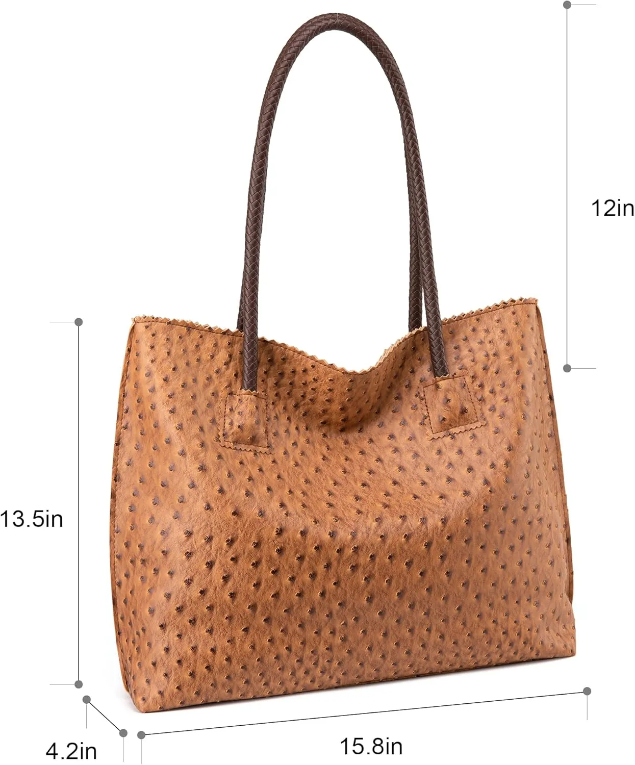 Milan Chiva Tote Bag for Women with Zipper Large Ostrich Vegan Leather Shoulder Purses and Handbags