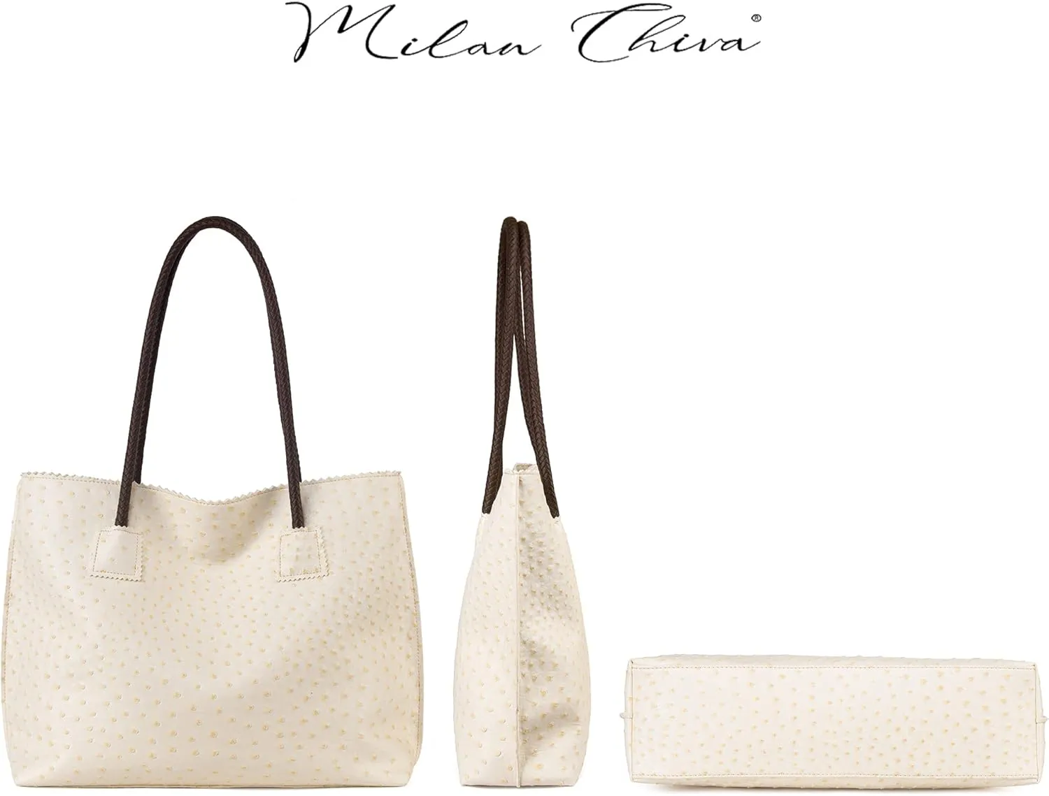 Milan Chiva Tote Bag for Women with Zipper Large Ostrich Vegan Leather Shoulder Purses and Handbags