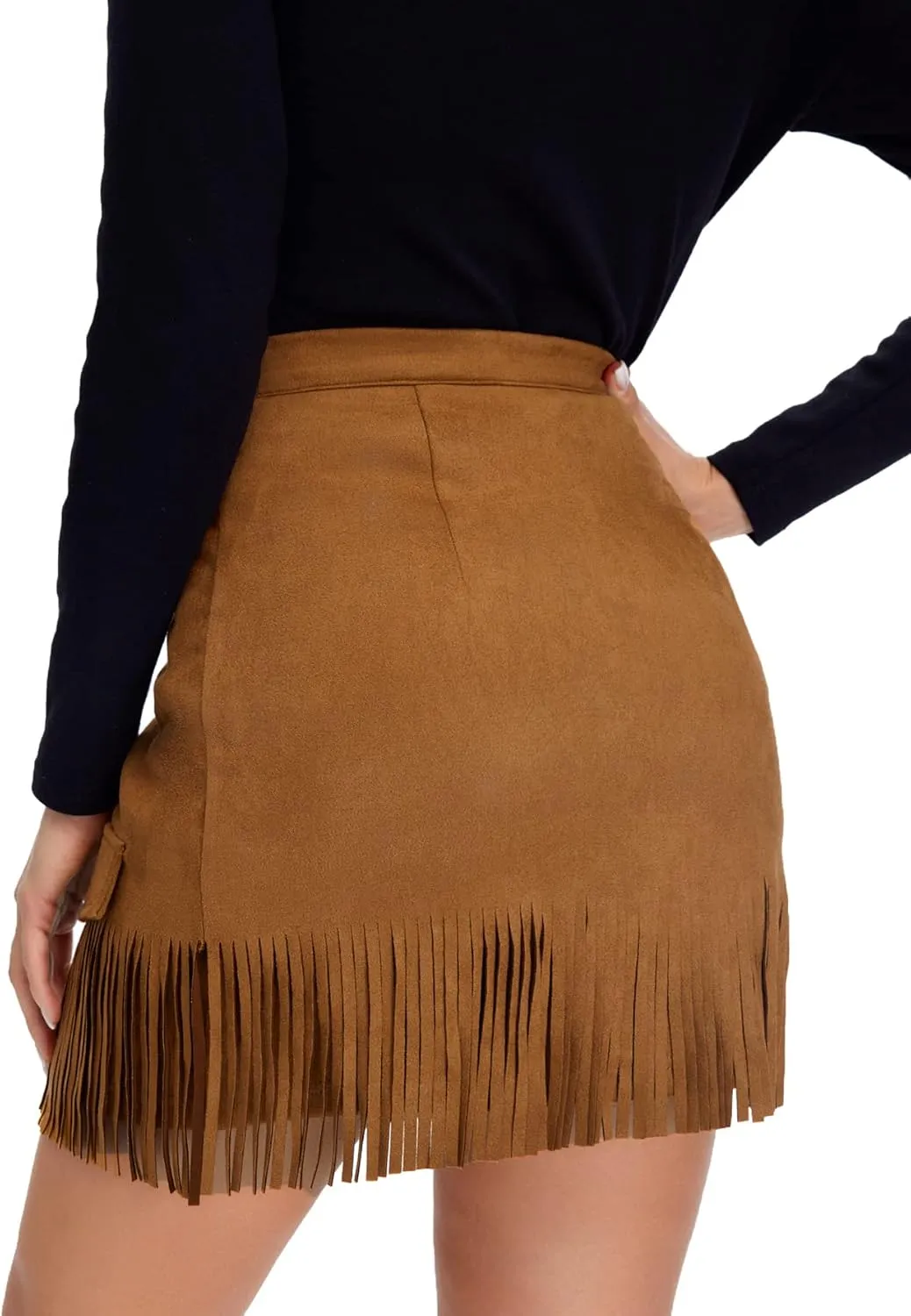 Milumia Women's Casual Faux Suede Fringe Mini Skirt High Waisted Bodycon Short Skirts