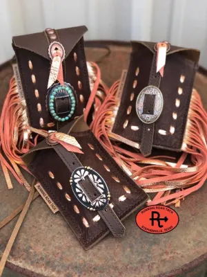 Mini Saddle Bag with Rose Gold Pop Stitch for Phone, Keys, Roping Powder, etc