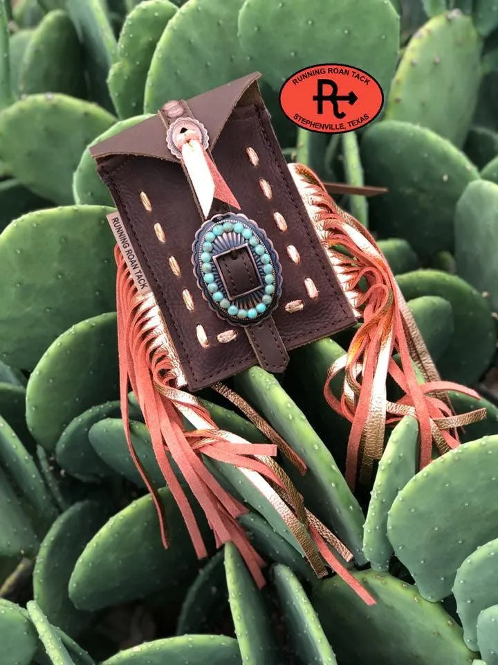 Mini Saddle Bag with Rose Gold Pop Stitch for Phone, Keys, Roping Powder, etc