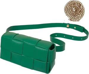 Mini Woven Lether Purse Crossbody, Waist Pack Bag with Adjustable Belt, Fanny Packs Purse, Shoulder Handbags (Green)