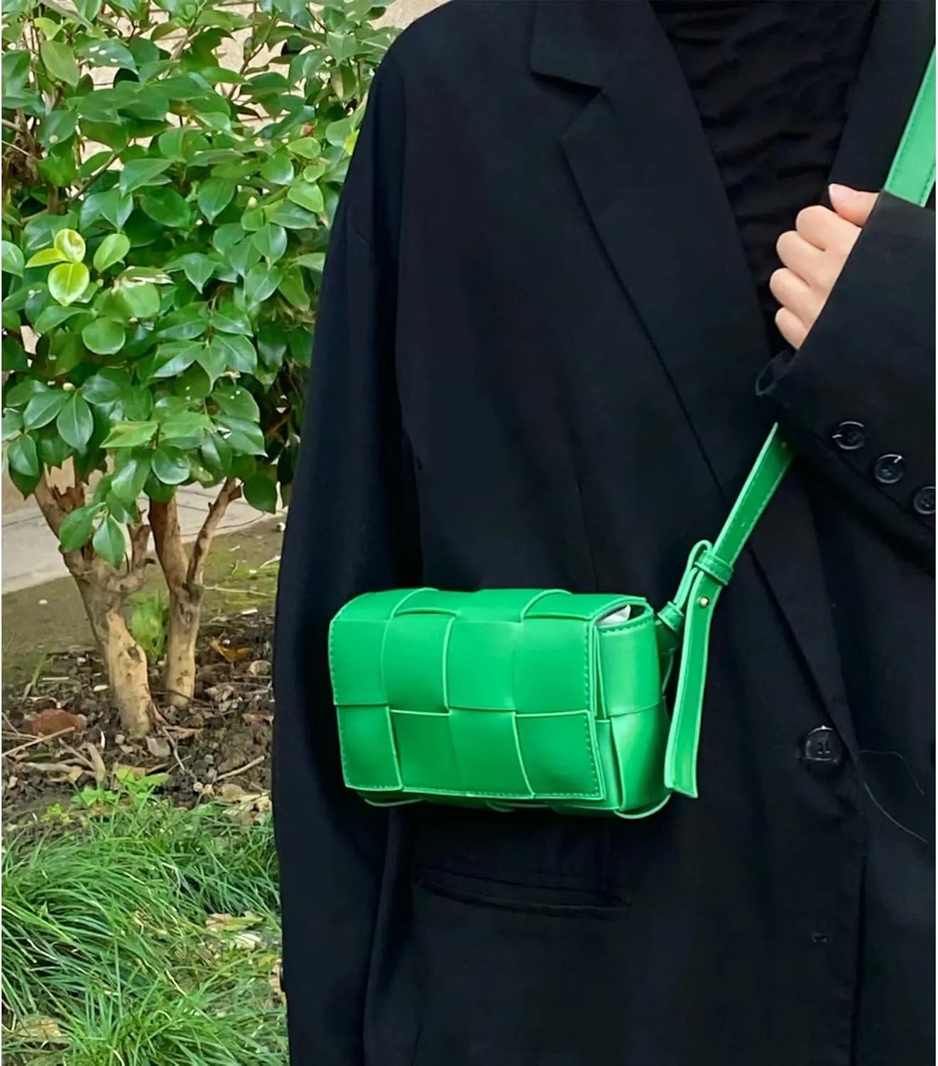 Mini Woven Lether Purse Crossbody, Waist Pack Bag with Adjustable Belt, Fanny Packs Purse, Shoulder Handbags (Green)