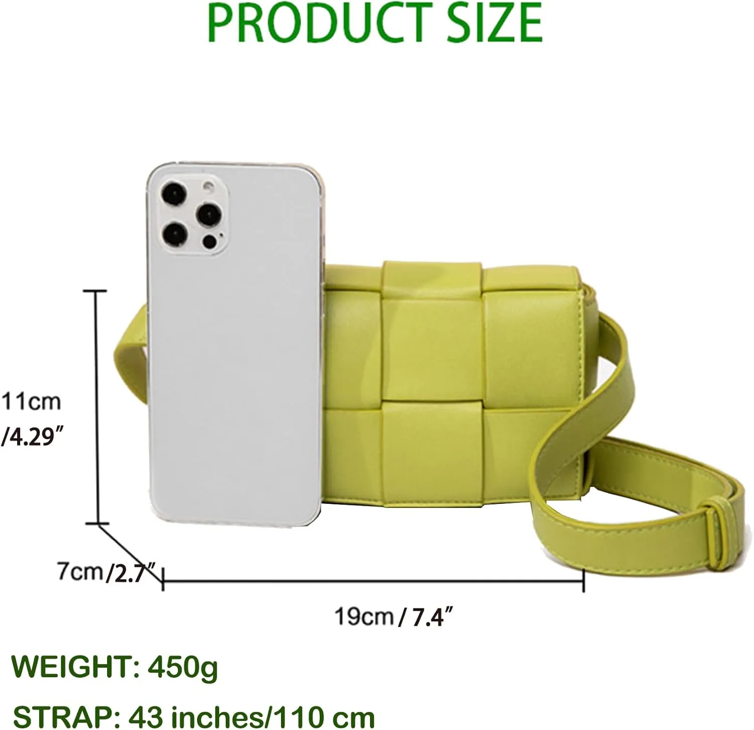 Mini Woven Lether Purse Crossbody, Waist Pack Bag with Adjustable Belt, Fanny Packs Purse, Shoulder Handbags (Green)