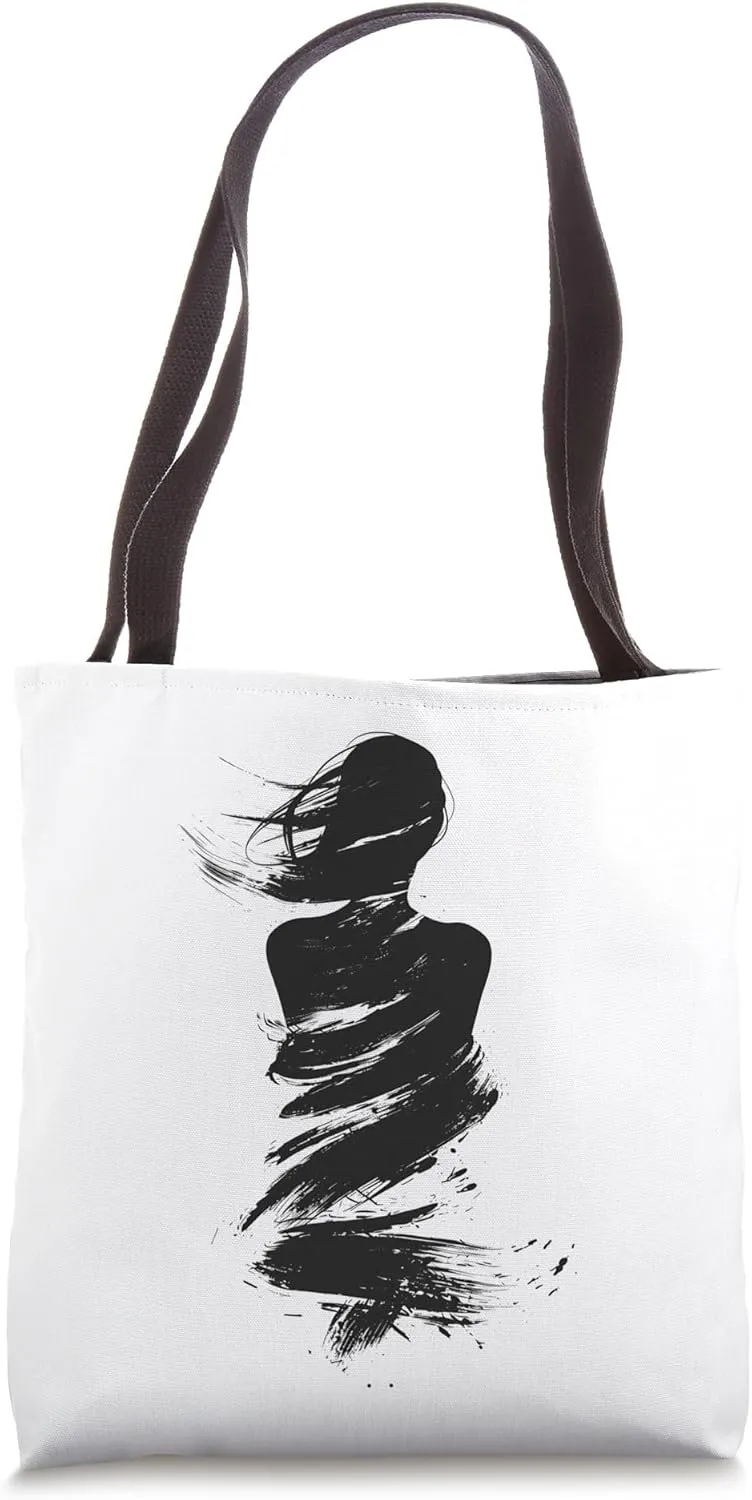 Minimalist Fashion Silhouette Abstract Black Brush Stroke Tote Bag