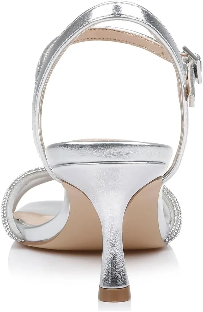 miss left Women's Sexy Sparkly Rhinestone Mid Heel Sandals Knots Square Toe Kitten Heels Strappy Buckle Pumps Chic Wedding Bridal Club Shoes Size 4-16 US