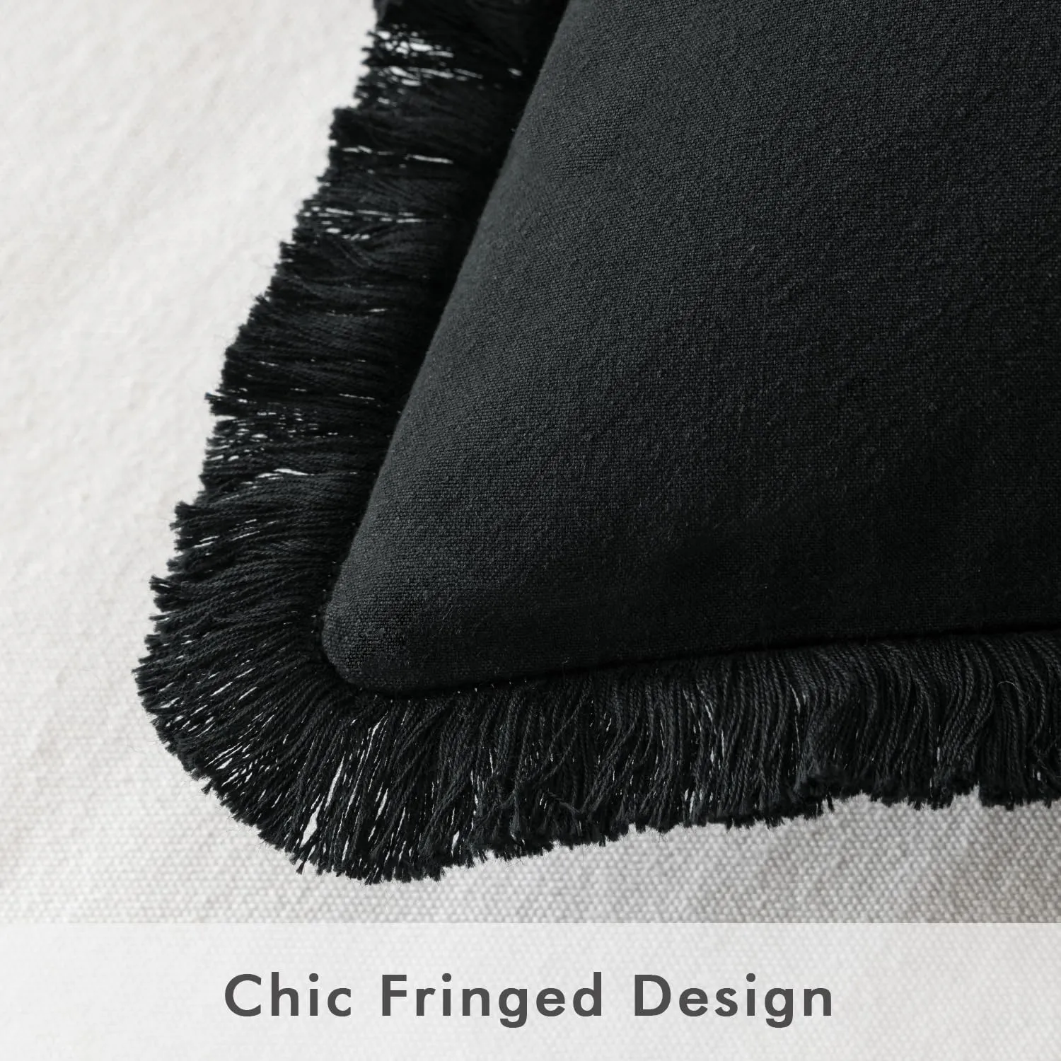 MIULEE Throw Pillow Covers Boho Farmhouse 24x24 Set of 2 Decorative Black Couch with Fringe Chic Cotton Pillowcases Home Decor Accents for Cushion Soft Bed Living Room