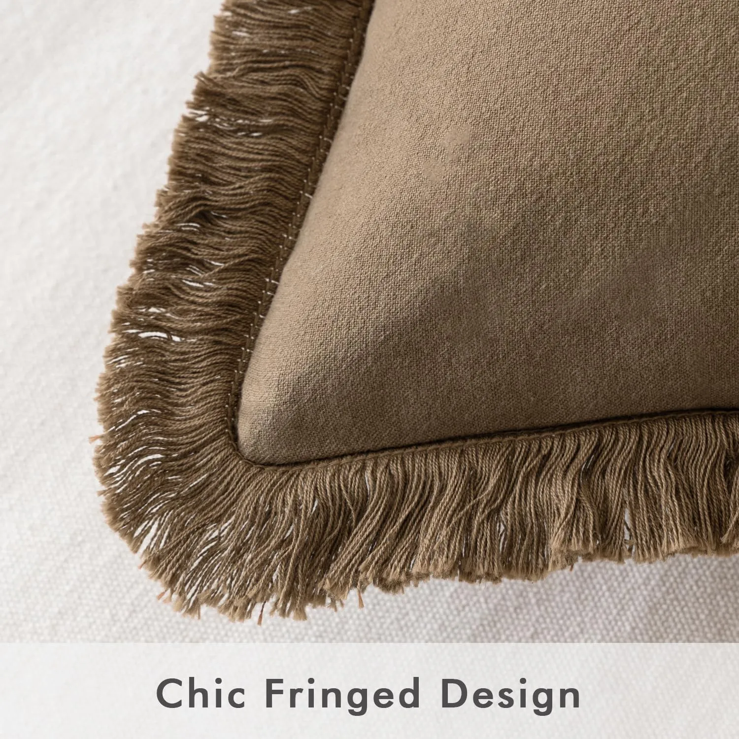 MIULEE Throw Pillow Covers Boho Farmhouse 24x24 Set of 2 Decorative Brown Couch with Fringe Chic Cotton Pillowcases Home Decor Accents for Cushion Soft Bed Living Room