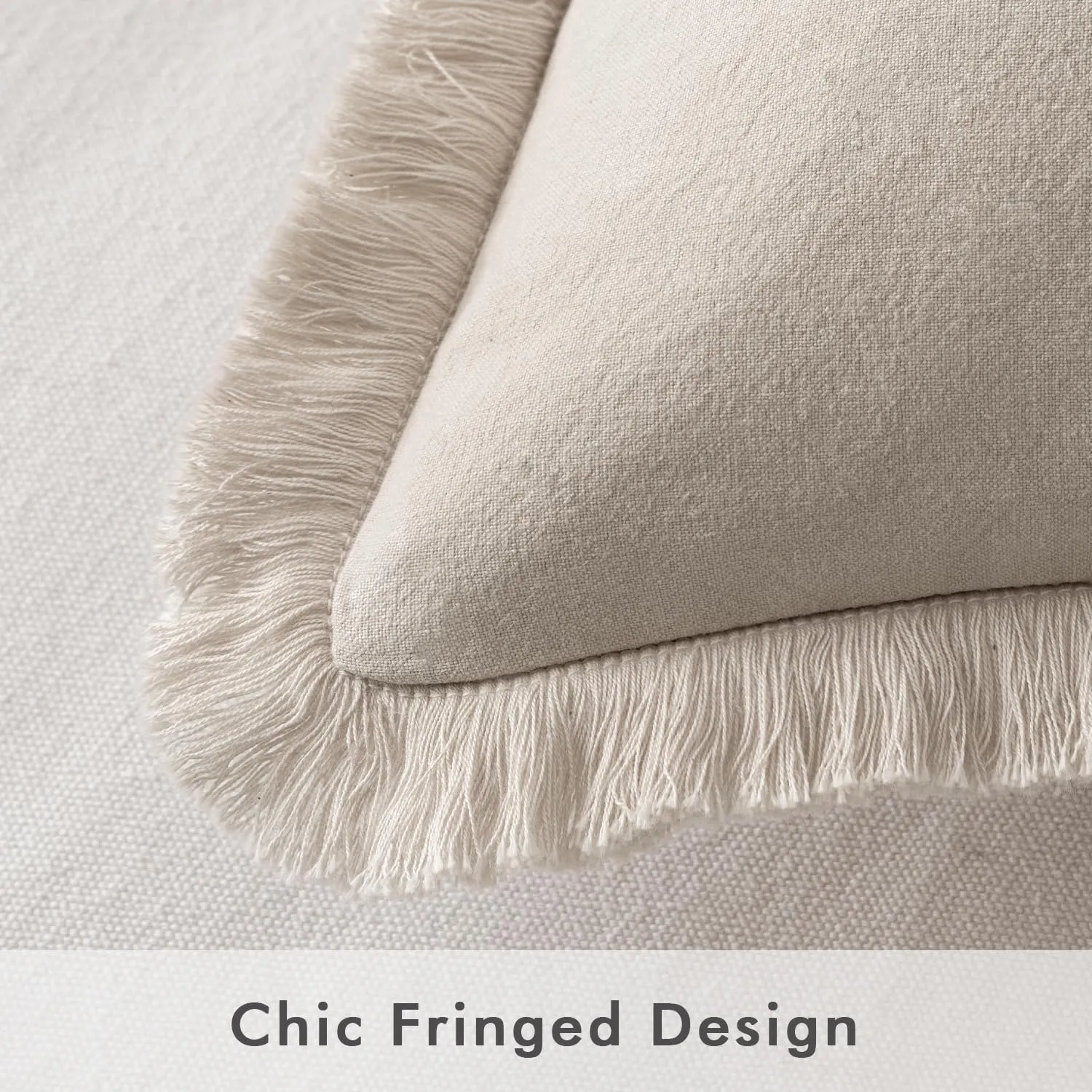 MIULEE Throw Pillow Covers Boho Farmhouse 24x24 Set of 2 Decorative Neutral Couch with Fringe Chic Cotton Pillowcases Home Decor Accents for Cushion Soft Bed Living Room