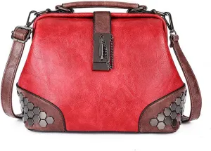 Mn&Sue Gothic Rivet Studded Vintage Doctor Style Cross Body Convertible Bucket Shoulder Handbag for Women
