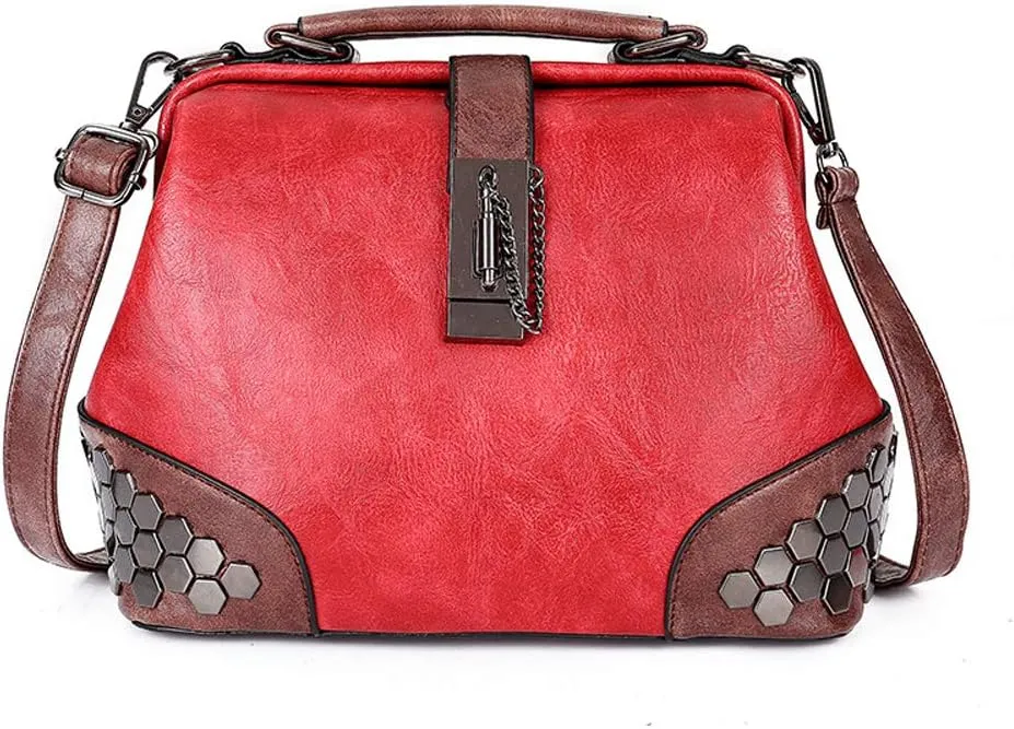 Mn&Sue Gothic Rivet Studded Vintage Doctor Style Cross Body Convertible Bucket Shoulder Handbag for Women