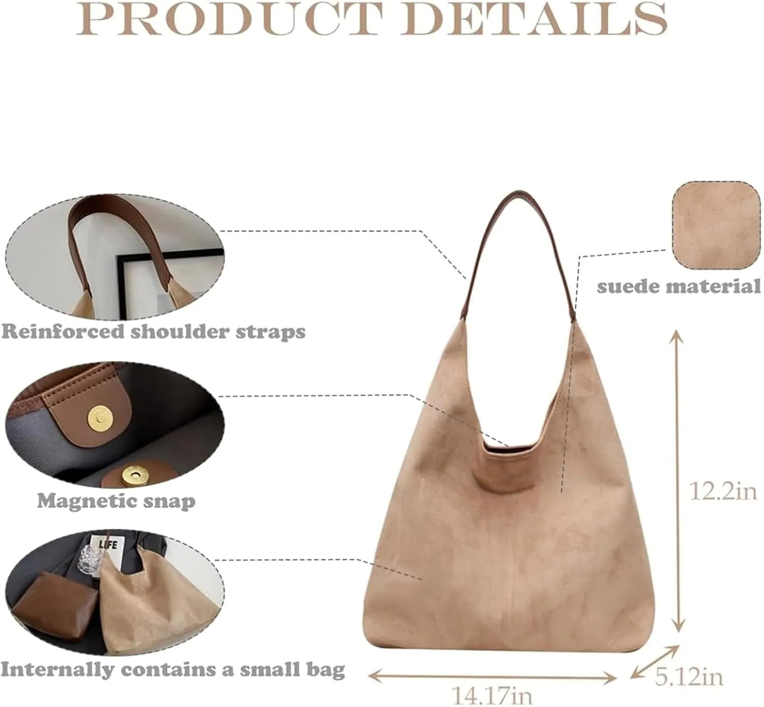 Modavo Suede Tote Bag for Women, Modavo Suede Bag, Suede Shoulder Bag Women's Suede Purse Vintage Top Handle Bag