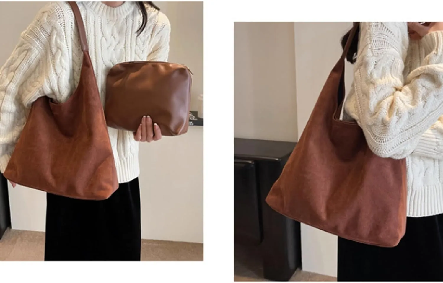 Modavo Suede Tote Bag for Women, Modavo Suede Bag, Suede Shoulder Bag Women's Suede Purse Vintage Top Handle Bag