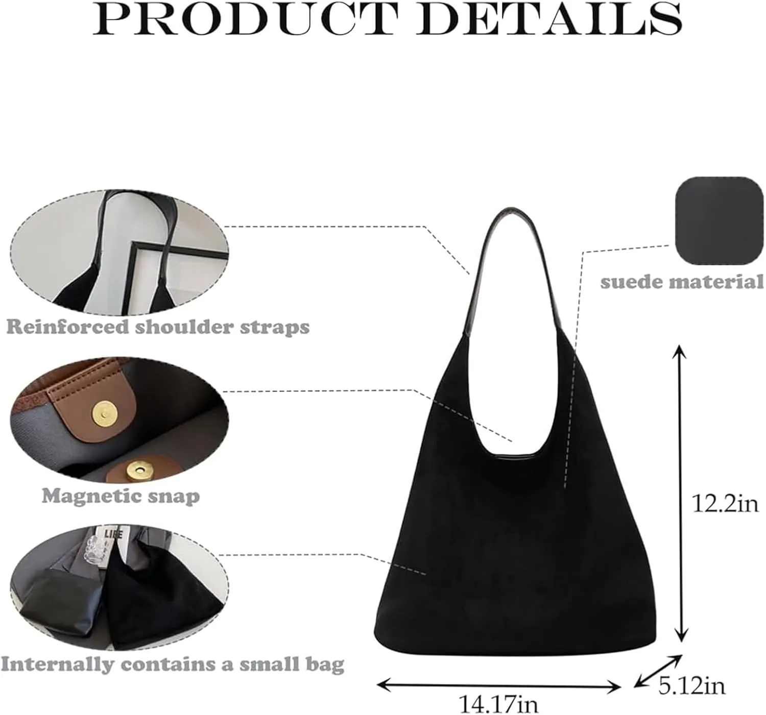 Modavo Suede Tote Bag for Women, Modavo Suede Bag, Suede Shoulder Bag Women's Suede Purse Vintage Top Handle Bag