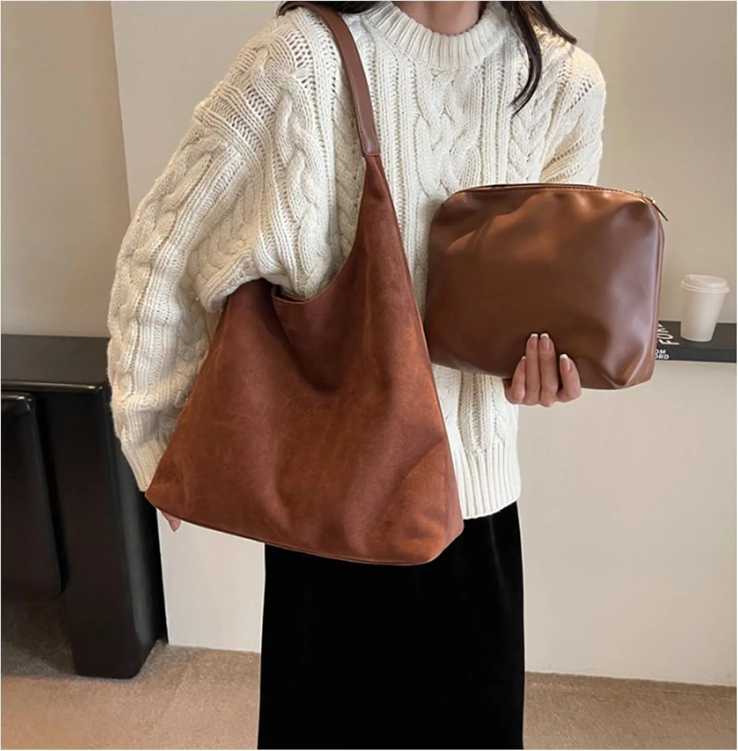 Modavo Suede Tote Bag for Women, Modavo Suede Bag, Suede Shoulder Bag Women's Suede Purse Vintage Top Handle Bag