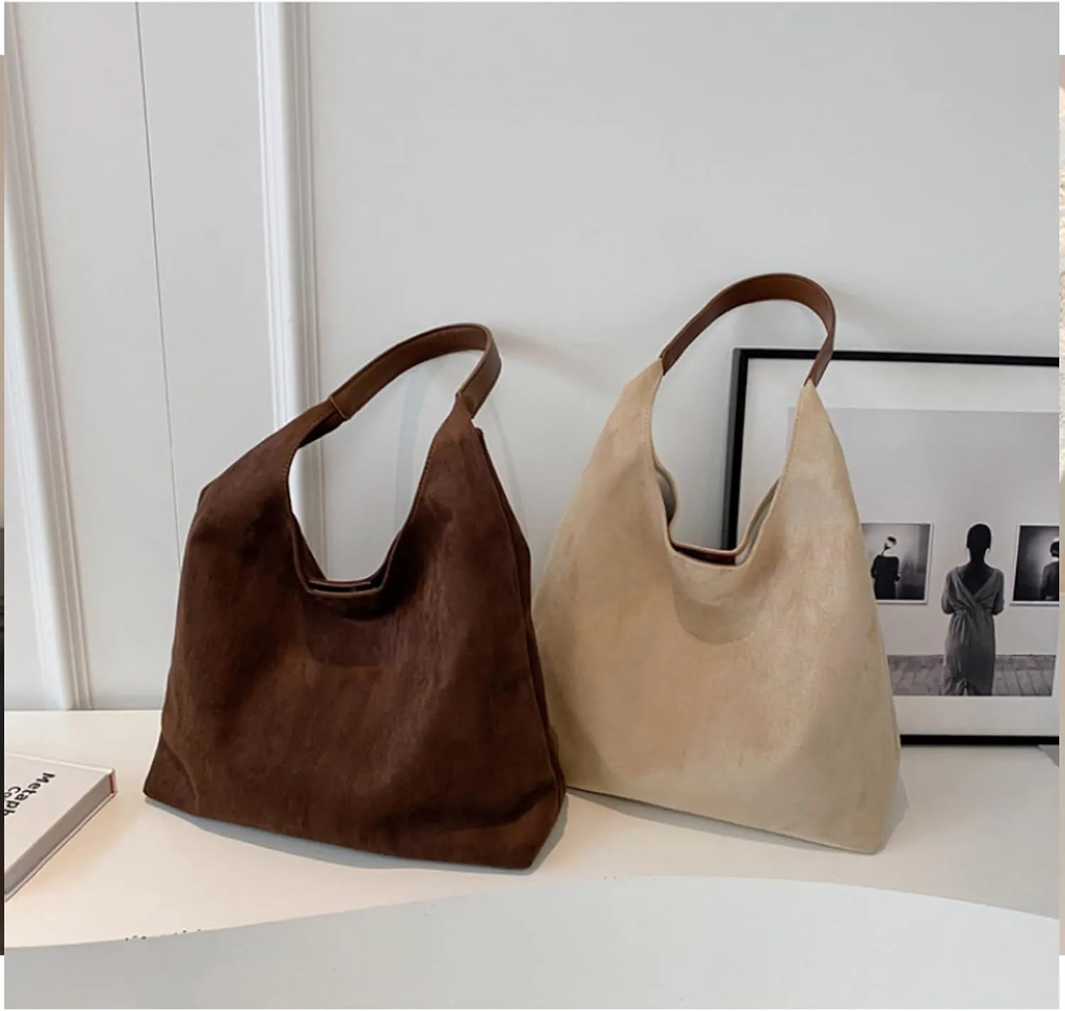 Modavo Suede Tote Bag for Women, Modavo Suede Bag, Suede Shoulder Bag Women's Suede Purse Vintage Top Handle Bag
