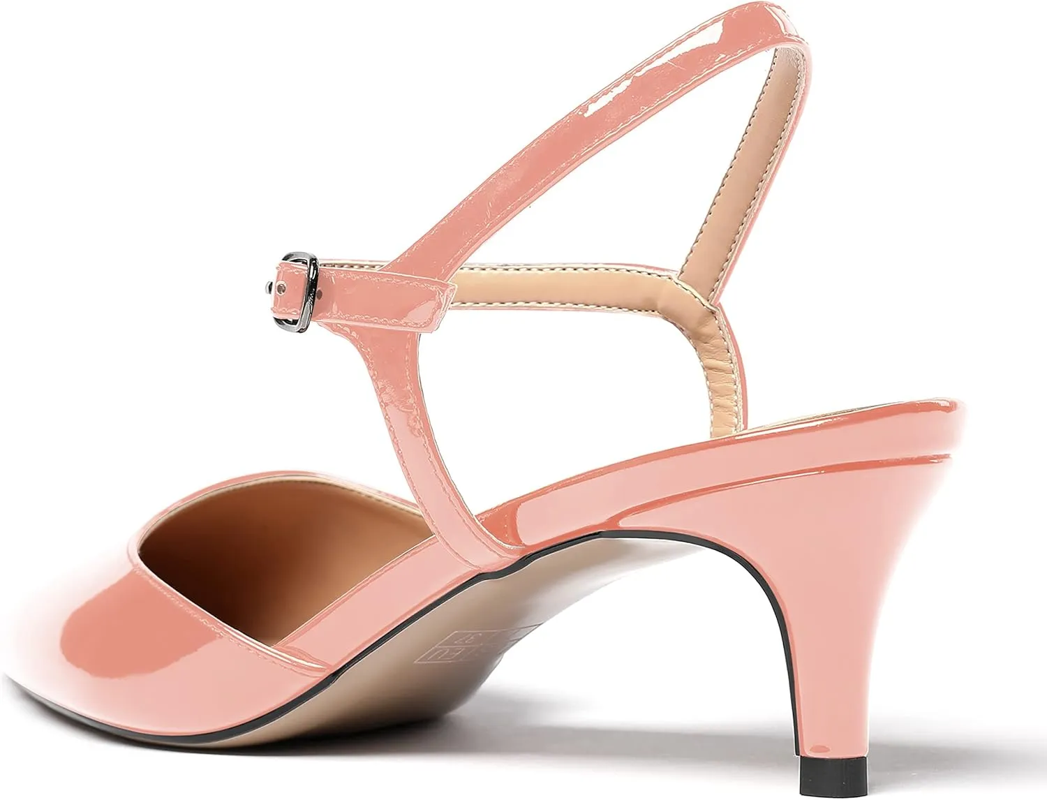 MODENCOCO Women's Pointed Toe Slingback Patent Leather Ankle Strap Kitten Low Heel Pumps Evening Dress Shoes 2 Inch