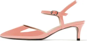 MODENCOCO Women's Pointed Toe Slingback Patent Leather Ankle Strap Kitten Low Heel Pumps Evening Dress Shoes 2 Inch
