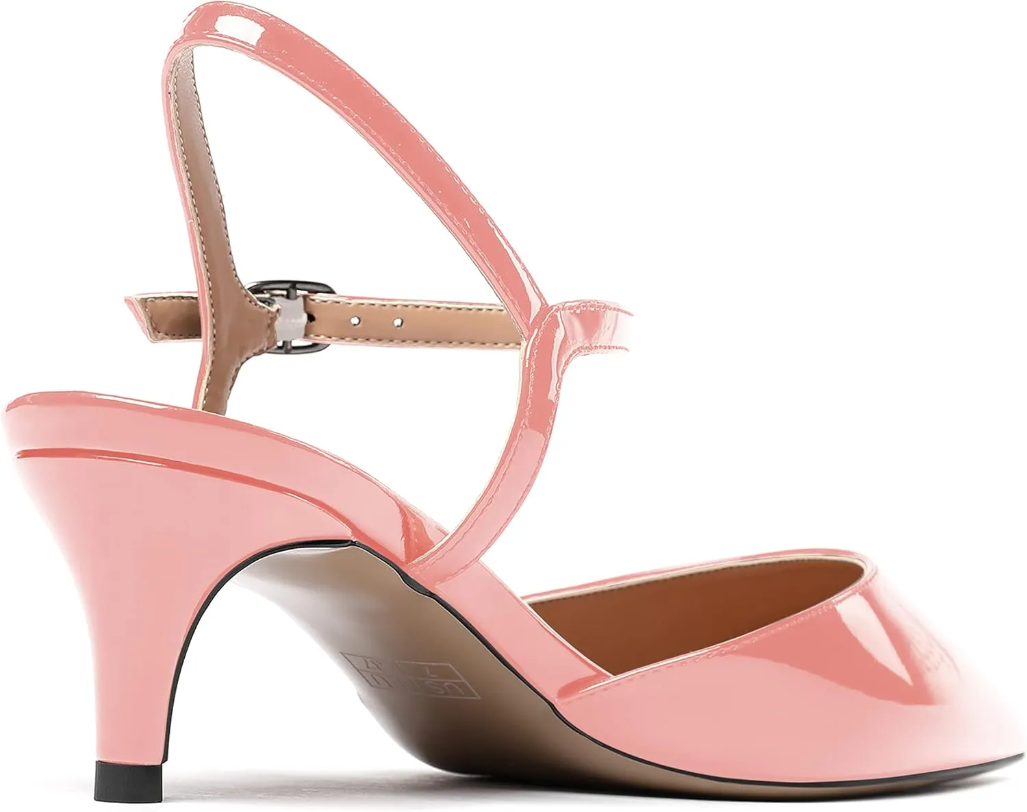 MODENCOCO Women's Pointed Toe Slingback Patent Leather Ankle Strap Kitten Low Heel Pumps Evening Dress Shoes 2 Inch