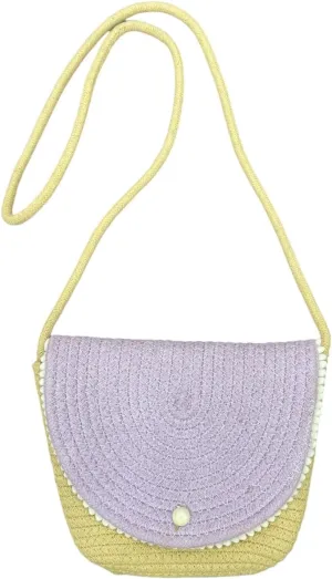 Modern Woven Crossbody Bag, Two-Tone Color Block Design with Pearl Button