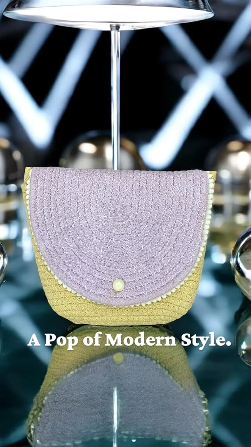 Modern Woven Crossbody Bag, Two-Tone Color Block Design with Pearl Button