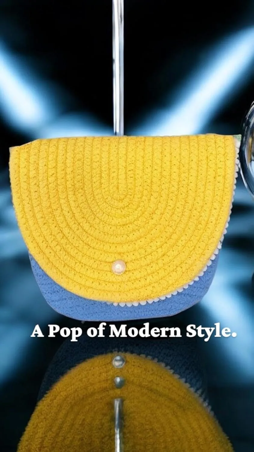 Modern Woven Crossbody Bag, Two-Tone Color Block Design with Pearl Button