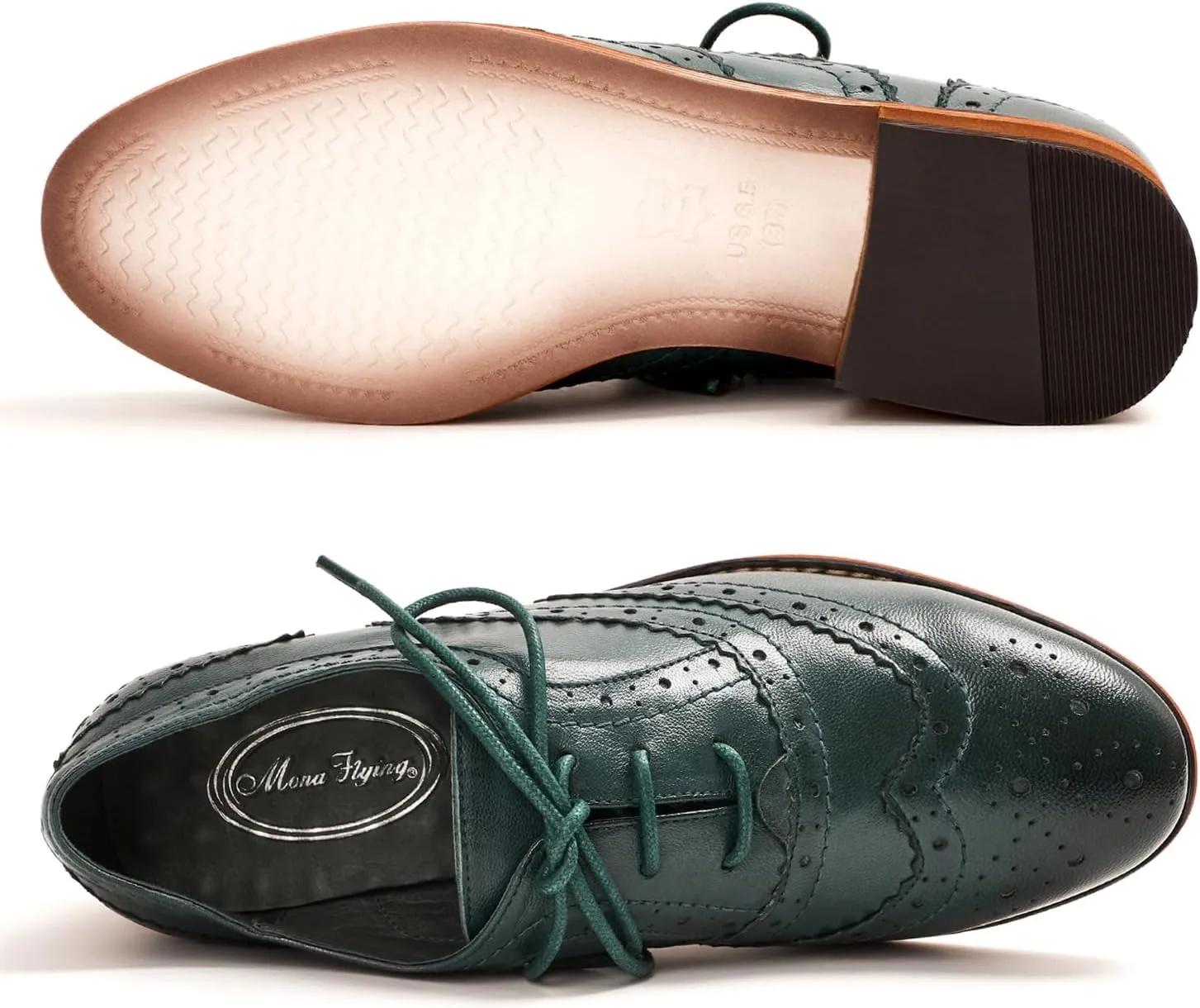 Mona flying Womens Handcrafted Comfy Wingtip Oxfords Brogue Ladies Lace up Leather Shoes