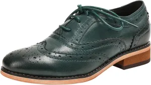 Mona flying Womens Handcrafted Comfy Wingtip Oxfords Brogue Ladies Lace up Leather Shoes