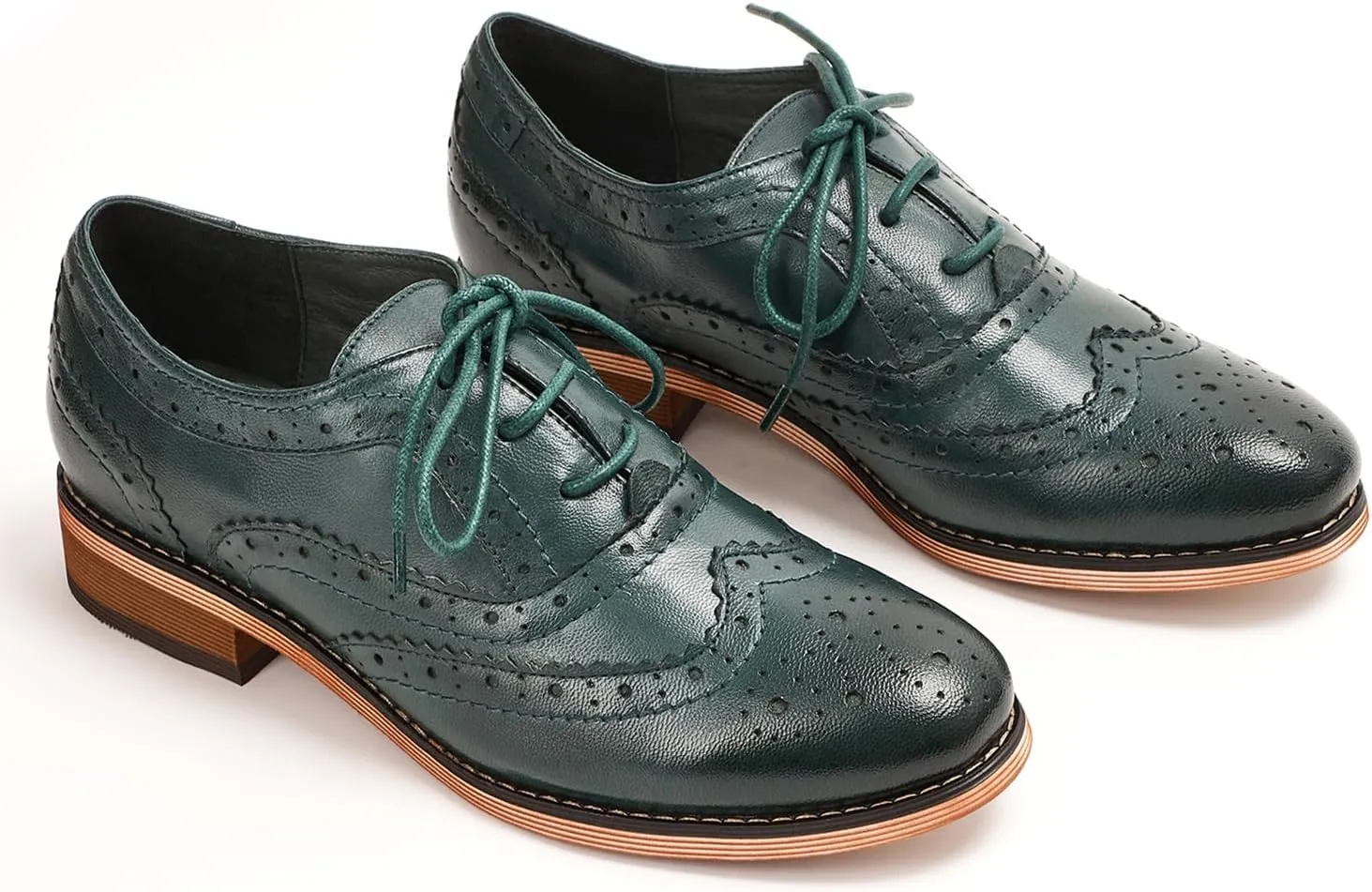 Mona flying Womens Handcrafted Comfy Wingtip Oxfords Brogue Ladies Lace up Leather Shoes