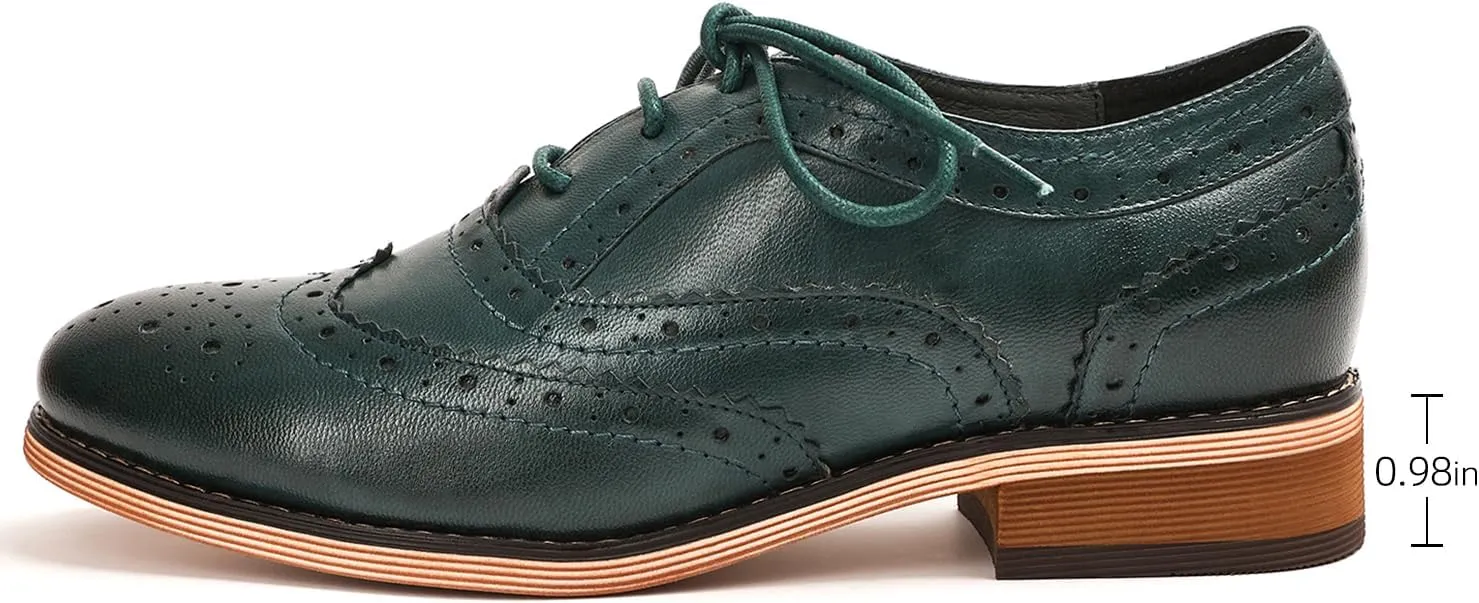 Mona flying Womens Handcrafted Comfy Wingtip Oxfords Brogue Ladies Lace up Leather Shoes