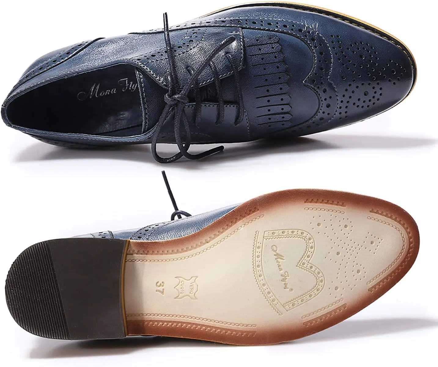 Mona flying Women's Handcrafted Wingtip Oxfords Brogue Vintage Lace up Leather Shoes for Ladies